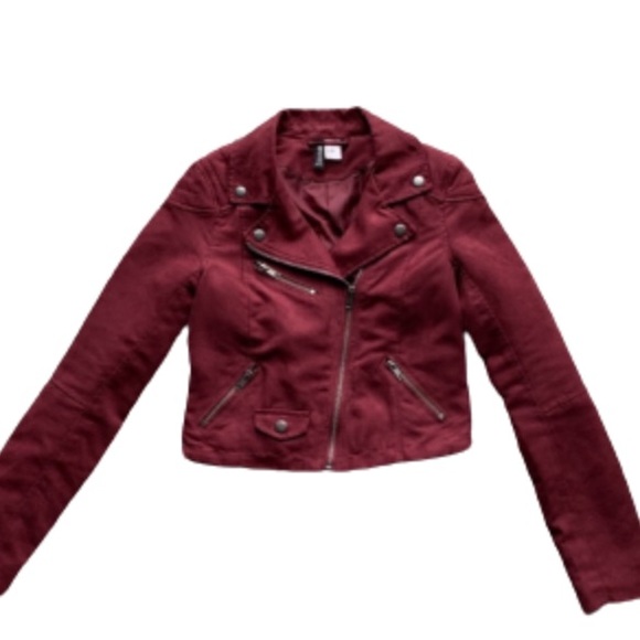 Burgundy Suede Moto Jacket - Picture 2 of 4
